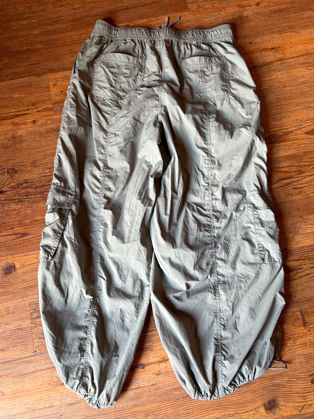 Anthro Sage Green Wide-Leg Cargo Pants with Drawstring Ankles - Picture 3 of 3